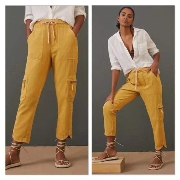Anthropologie Pants - Anthropologie Pilcro Cottage Utility Pants Yellow Elastic Waist Medium